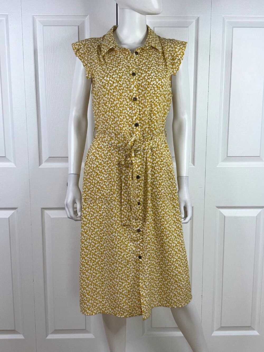 Monteau Mustard Floral Button-Down Midi Dress